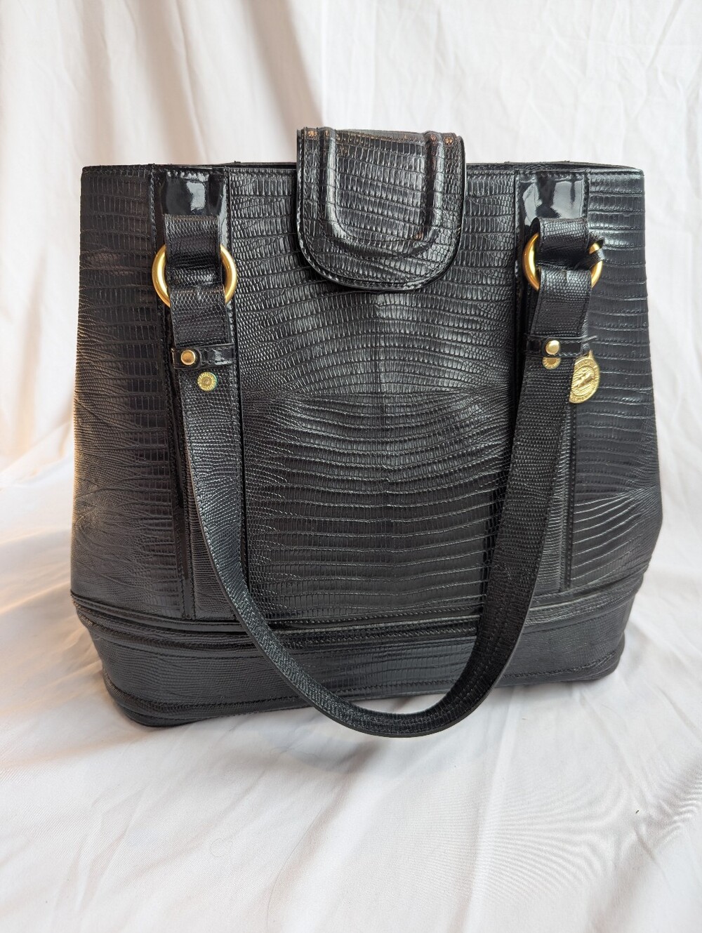 Authentic Brahmin Black Embossed Leather Tote Bag